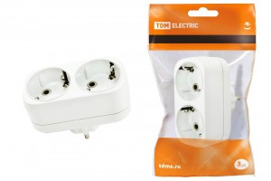 TDM разветвитель (тройник) 2роз. 16А белый, земля (линейный) (12!) SQ1806-0026