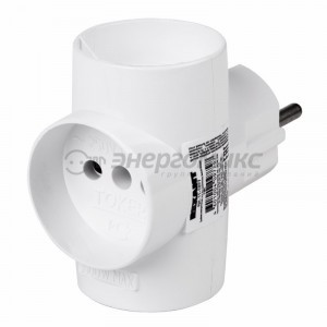 REXANT разветвитель (тройник) 3роз. 6A Т-образный, полипропилен, белый 11-1081