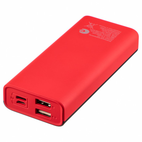 BY Аккумулятор мобильный, 8000 мАч, 2xUSB, 2А, дисплей, прорезиненный, красный