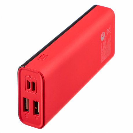 BY Аккумулятор мобильный, 8000 мАч, 2xUSB, 2А, дисплей, прорезиненный, красный