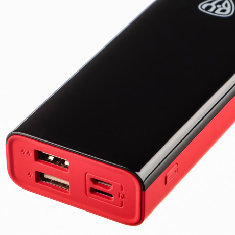BY Аккумулятор мобильный, 8000 мАч, 2xUSB, 2А, дисплей, прорезиненный, красный