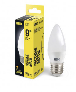 IEK лампа св/д свеча C35 E27  9W(900lm) 3000К 2K 110x37 матовая LLE-C35-9-230-30-E27