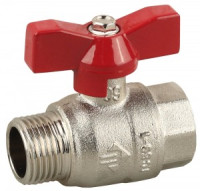 Кран ЗУБР шаровой 1&quot; полнопроходной &quot;мама-папа&quot;, бабочка, никелированная латунь