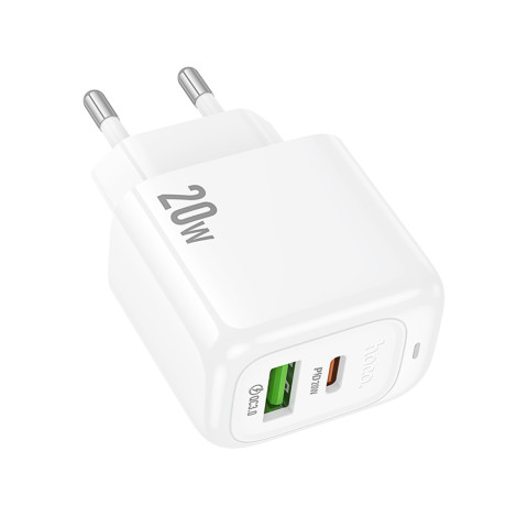 hoco. Зарядное устройство модель CS54A, USB-С PD 20W+QC3.0, цвет: белый