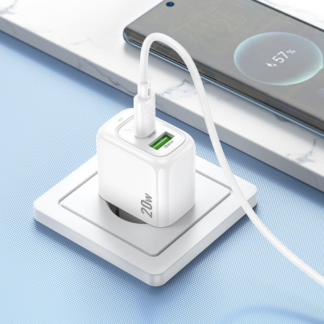 hoco. Зарядное устройство модель CS54A, USB-С PD 20W+QC3.0, цвет: белый