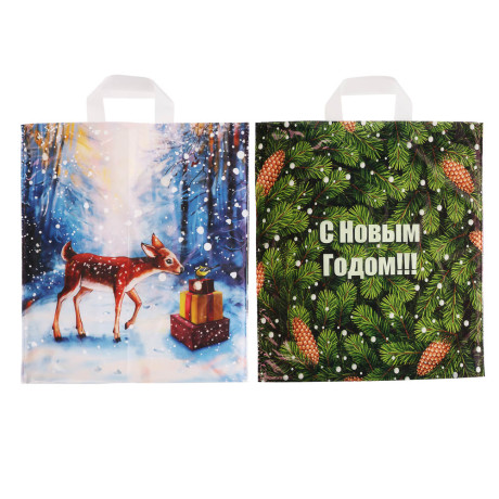 Пакет с петлевой ручкой 38*42+4, " Новый год»2 дизайна в асс.