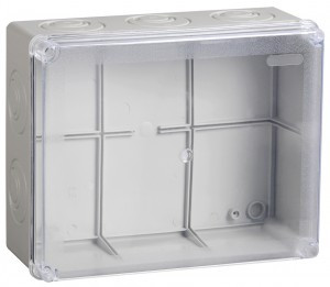 IEK коробка КМ41278 распред. ОУ 240х195х165 мм IP55 (RAL7035, прозр. кр., кабельные вводы 5 ш