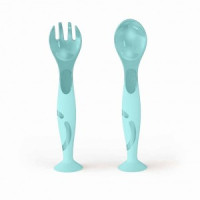 Набор детских столовых приборов: ложка и вилка на присоске зеленый 431312009 Бытпласт