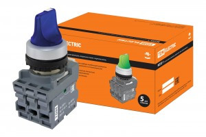 TDM Перекл. на 2пол. с фикс. M2SS1-21L кор. ручка(LED) d22мм/220B 1з+1р синий  (10!) SQ0747-0073