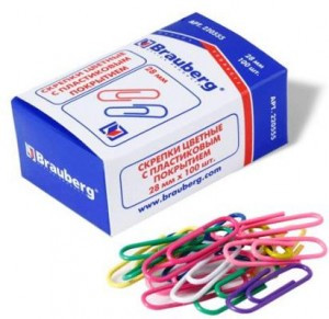 Скрепки BRAUBERG 28мм цветные, 100 шт., в карт.коробке, 220555