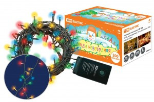 Гирлянда-нить 200миниламп, разноцв., 10м, 8реж., 14W, зел. провод, IP20 TDM (25!) SQ0361-0006