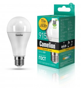 Camelion ЛОН A60 E27 11W(915m 270°) 3000K 2K матов. 109x60 пластик LED11-A60/830/E27