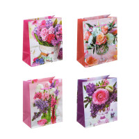 Пакет подарочный бумажный тм LADECOR, S 12x15x6 см, 4 дизайна, букеты