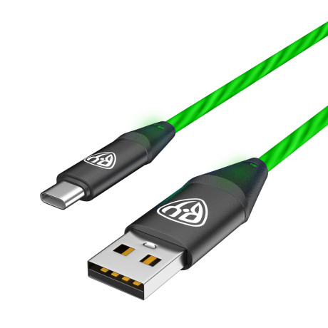 BY Кабель для зарядки Светящийся Type-C, 1м, 2.4А, Быстрая зарядка, подсв. зеленая, Герои, БАБА ЯГА