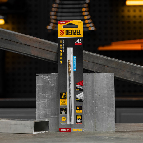 Сверло спиральное по металлу 4,5 х 126 мм, Р6М5, Golden Tip, удлиненное Denzel