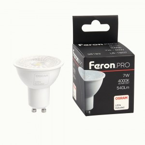Feron.PRO MR16 GU10 230V 7W(540Lm) 4000K 4K матовый с линзой 110гр. 57x50 OSRAM LED LB-1607 38183