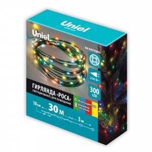 Гирлянда-нить св/д "Роса" 30м 300LED разноцвет, провод зелен ULD-S3000-300/DGA MULTI IP20 DEW Uniel