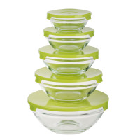 MILLIMI Набор салатников с крышкой 5 шт: 900/ 500/350/200/130 мл, стекло, пластик, оливковый