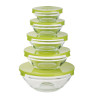 MILLIMI Набор салатников с крышкой 5 шт: 900/ 500/350/200/130 мл, стекло, пластик, оливковый