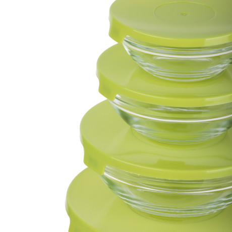 MILLIMI Набор салатников с крышкой 5 шт: 900/ 500/350/200/130 мл, стекло, пластик, оливковый