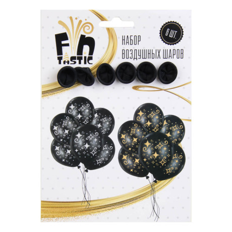 FNtastic Набор воздушных шаров, 6 шт, 12" с узором глиттером, черный, 2 вида