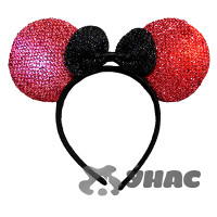 Ободок К355 Уши "Медведь" с бантом с блестками. Светодиод. кнопка включения в ухе (цена за 12шт)