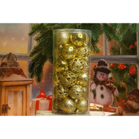 Набор елочных украшений Р29 золото Шары 24шт 6см (6шт глянец, 6шт блестки, 6шт ажур, 6шт фактур.цветы) (32)