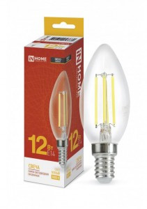 ASD/InHome лампа св/д Deco Свеча C37 E14 12W(1350lm) 3000К 2K 110x35 филамент (нитевидн) прозр. 3660