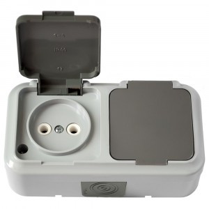 Bylectrica ПРАЛЕСКА АКВА роз. ОУ 2 мест. 16А (пластик, крышка, IP54) серый РА16-302(03)