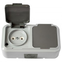 Bylectrica ПРАЛЕСКА АКВА роз. ОУ 2 мест. 16А (пластик, крышка, IP54) серый РА16-302(03)