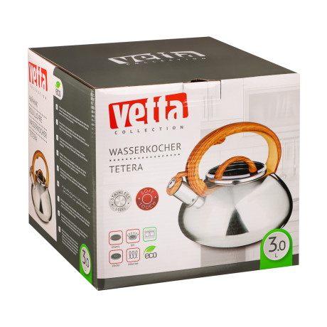VETTA Чайник стальной 3.0л "Ива" зеркальный, стеклянная крышка, индукция