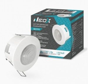 ASD/NEOX датчик движения ИК встраиваемый ДД 201 1200W, 6м, 360гр. белый IP20 2229