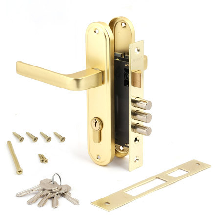 Замок врез 1026G Apecs (золото) с ручками (3 ригеля)  \16