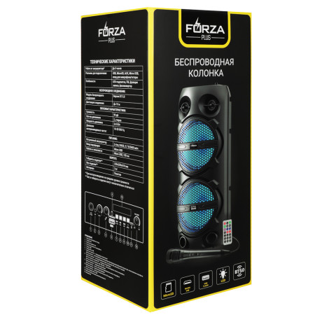 FORZA Колонка беспроводная, 20Вт,светомузыка,3600мАч,пульт,микрофон,FM,microSD,USB,ВШГ 61x25x25см