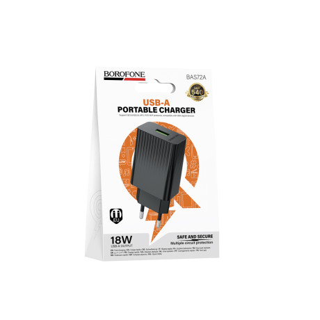 BOROFONE Зарядное устройство модель BAS72A, USB-A QC 18W, цвет: черный