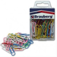Скрепки BRAUBERG 28 мм цветные, 100 шт. в пласт. кор..
