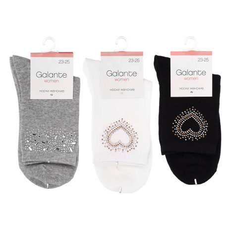 GALANTE Носки женские с декором, р-р 23-25, 85% хлопок, 10% полиэстер, 5% спандекс, 2 диз., НС23-03