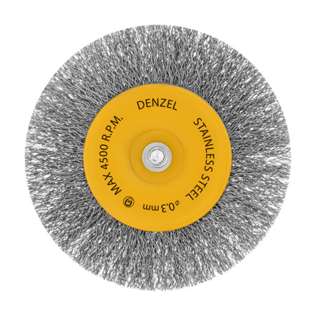 Щетка для дрели 100 мм, Плоская, со шпилькой, нержавеющая витая проволока Denzel
