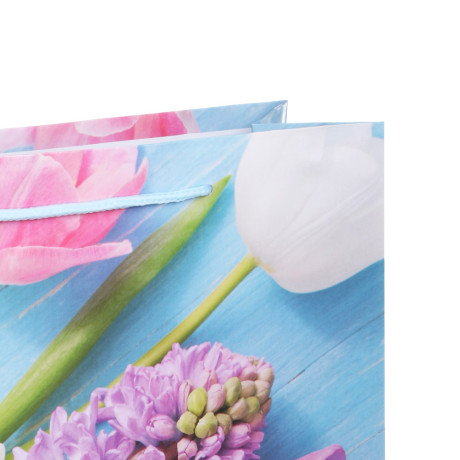 Пакет подарочный бумажный тм LADECOR, L 26x32x10 см, 4 дизайна, тюльпаны