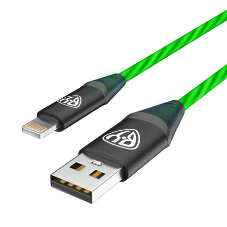 BY Кабель для зарядки Светящийся iP, 1м, 2.4А, Быстрая зарядка, подсв. зеленая, Герои, ЛЕШИЙ