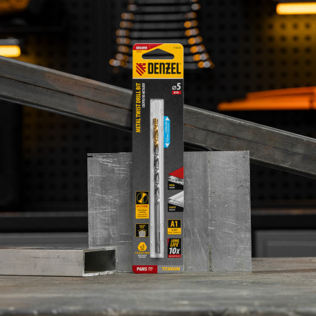 Сверло спиральное по металлу 5 х 132 мм, Р6М5, Golden Tip, удлиненное Denzel