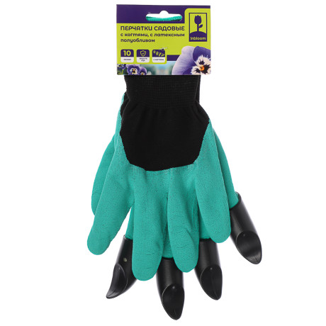 INBLOOM Перчатки садовые нейлоновые с когтями, латексный полуоблив, 10 размер, 24см, 75г