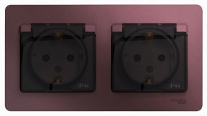 Systeme Electric GLOSSA роз. СУ 2 мест. баклаж. (пл.осн., земля, штор., крыш, IP44) GSL001147 (5!)