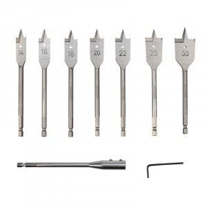 Набор сверл перовых 9 пред.14-16-18-20-22-25-30х152мм удлин, ключ угл. Kranz (цена за уп) KR-91-0762