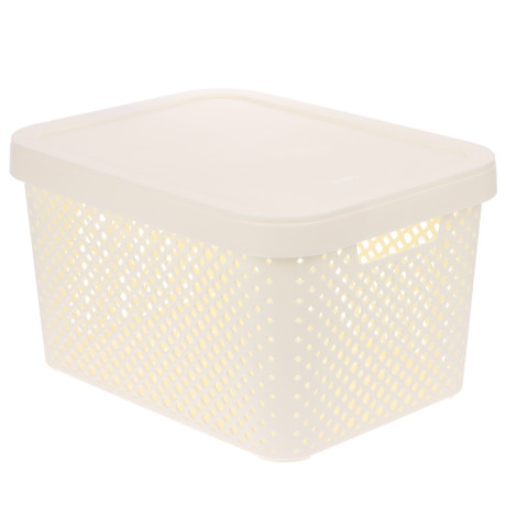 Корзина для хранения с крышкой Plast Team STOCKHOLM, 15 л молочный туман