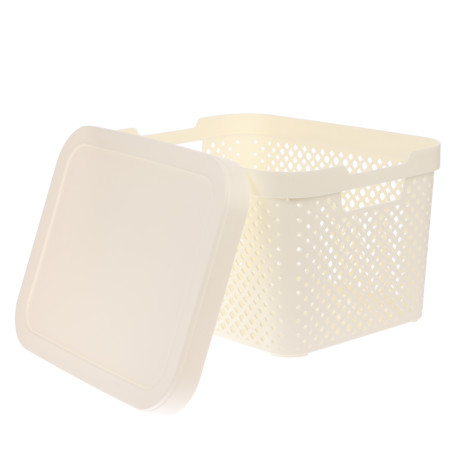 Корзина для хранения с крышкой Plast Team STOCKHOLM, 15 л молочный туман