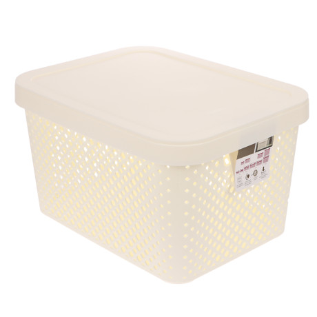 Корзина для хранения с крышкой Plast Team STOCKHOLM, 15 л молочный туман