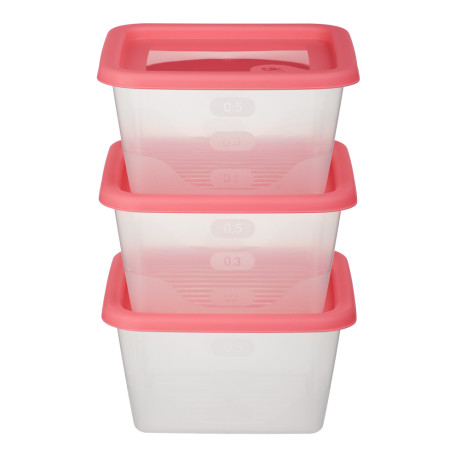 Набор контейнеров пищевых квадратных, 3шт, 0,63л, пластик, 3 цвета