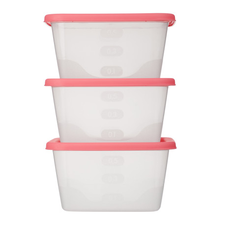 Набор контейнеров пищевых квадратных, 3шт, 0,63л, пластик, 3 цвета