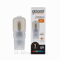 Gauss Elementary лампа G9 220V 3W(240lm) 3000K 2K пластик 14913